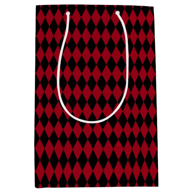 Red and Black Vintage Harlequin Medium Gift Bag (Front)