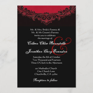 Red and Black Vintage Monogram Wedding H302 Invitation