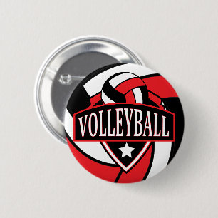 Red and Black Volleyball Logo 6 Cm Round Badge