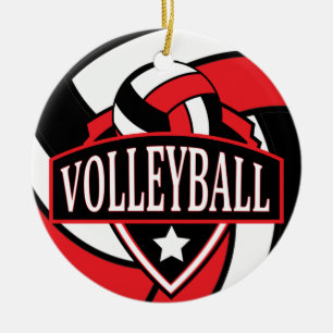 Red and Black Volleyball Logo Ceramic Tree Decoration