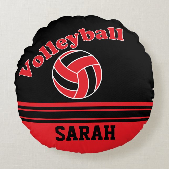 Red and Black Volleyball Round Cushion (Front)
