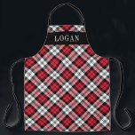 Red and Black Watch Plaid Personalised Holiday Apron<br><div class="desc">Festive seasonal holiday apron features a classic red,  black,  and white watch Scottish tartan plaid pattern with white serif monogram text that can be personalised with a name. Whether you're cooking Christmas dinner,  baking holiday cookies,  or doing dishes,  you'll look stylish this holiday season!</div>