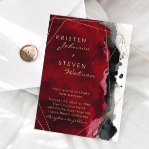 Red and Black Watercolor Wedding Invitation
