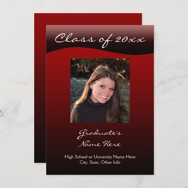 Red and Black Wave Graduation Announcement (Front/Back)