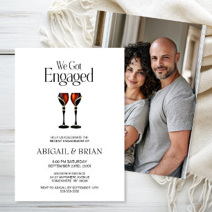 Red and Black Wine Goblets Engagement Party Invitation