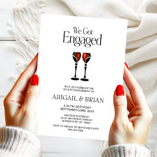 Red and Black Wine Goblets Engagement Party Invitation