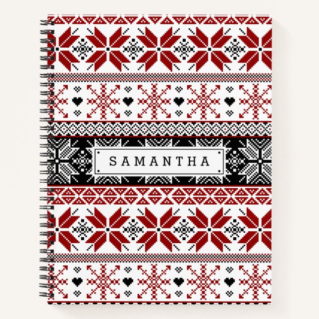 Red and Black Winter Fair Isle Pattern Notebook (Front)
