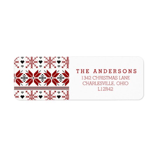 Red and Black Winter Fair Isle Pattern Return Address Label