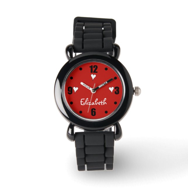 Red and black with hearts and name watch (Front)