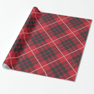 Red and black with white accents plaid pattern wrapping paper