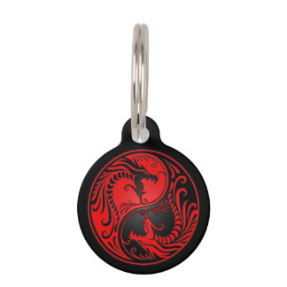 Red and Black Yin Yang Dragons Pet Tag