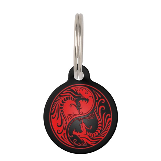 Red and Black Yin Yang Dragons Pet Tag (Front)
