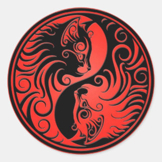 Red and Black Yin Yang Kittens Classic Round Sticker