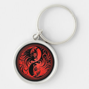 Red and Black Yin Yang Kittens Key Ring