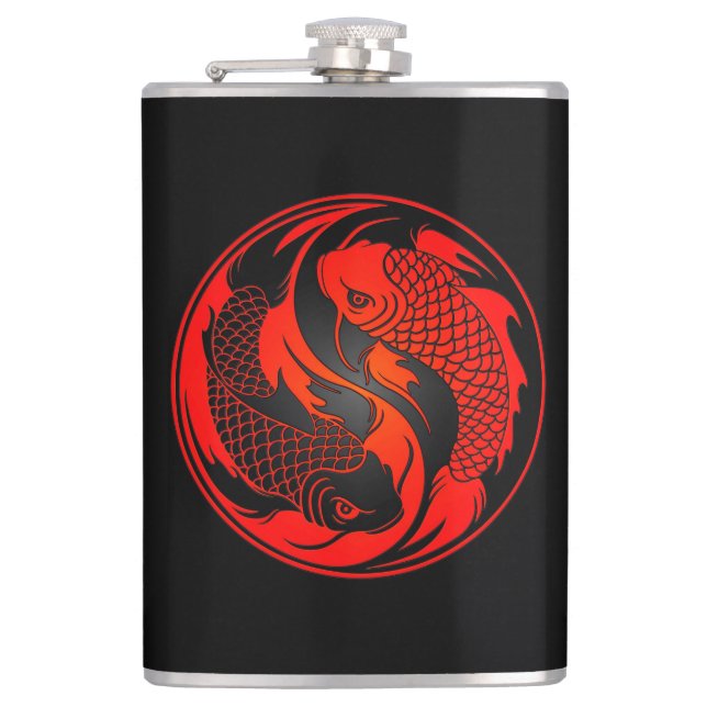 Red and Black Yin Yang Koi Fish Hip Flask (Front)