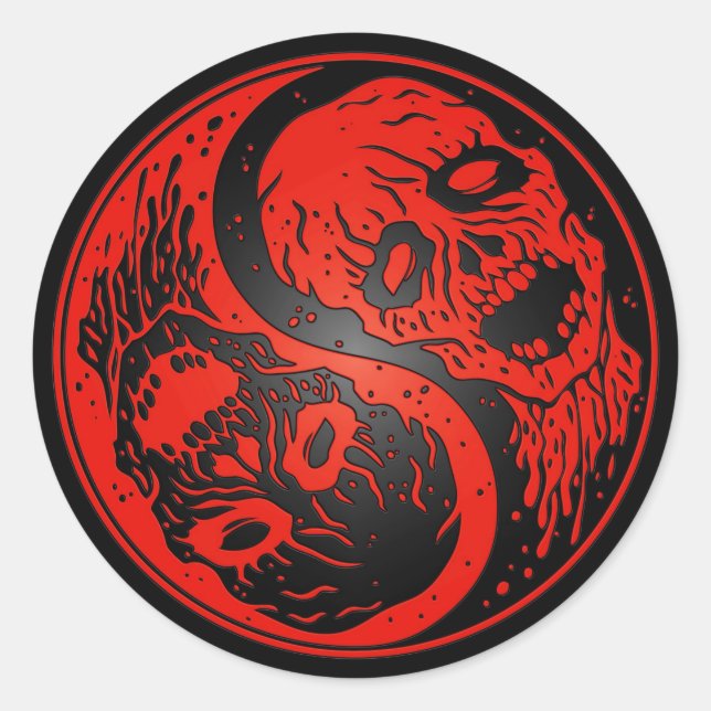 Red and Black Yin Yang Zombies Classic Round Sticker (Front)