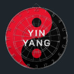 Red and black YinYang symbol custom dartboard<br><div class="desc">Red and black YinYang symbol custom dartboard. Custom colour yin and yang symbol with personalised text. Modern typography template. Change the logo template into any unique colour. Cool holistic design. Spiritual Chinese philosophy icon for balance,  harmony,  health,  peace,  martial arts and more.</div>