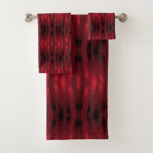 Red and black zigzag ikat bath towel set