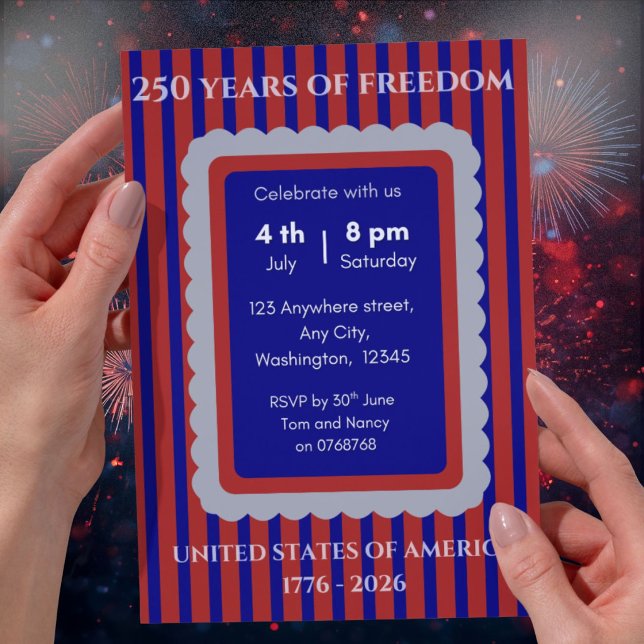 Red and Blue 250th Anniversary Party  Invitation (Creator Uploaded)