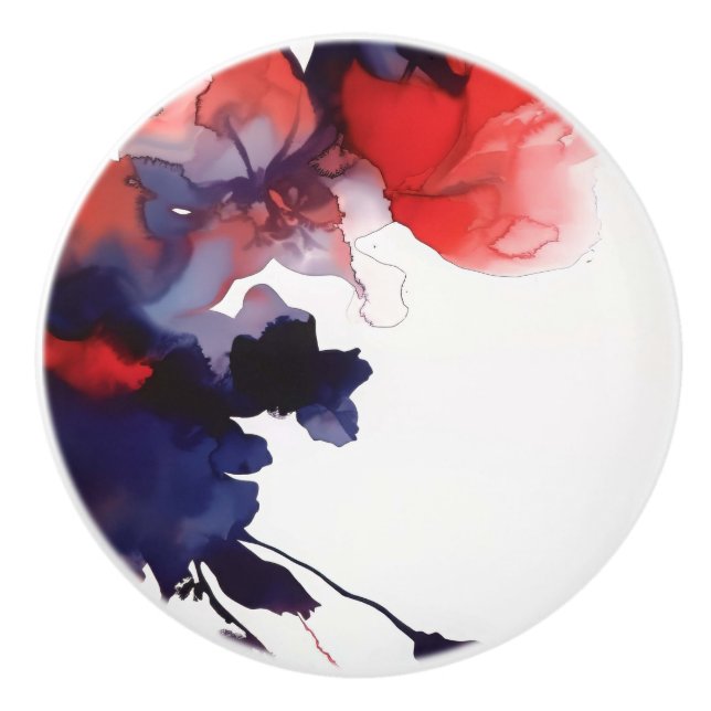 Red and Blue Abstract Ceramic Knob (Front)