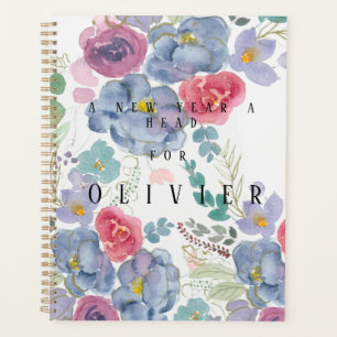 red and blue abstract rose watercolour planner