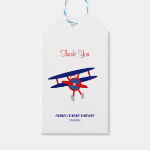 Red and Blue Aeroplane Baby Shower Gift Tags