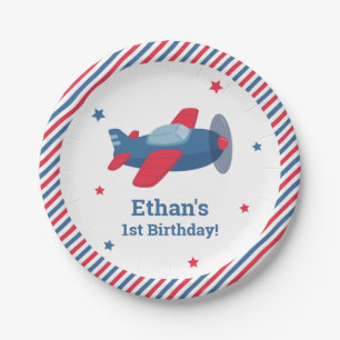 Red and Blue Aeroplane Boys Birthday Party Paper P Plate