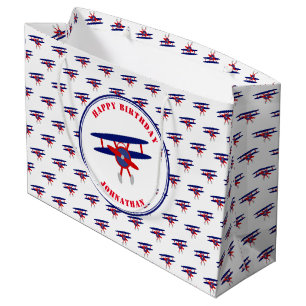 Red and Blue Aeroplanes Custom Birthday Boy Large Gift Bag