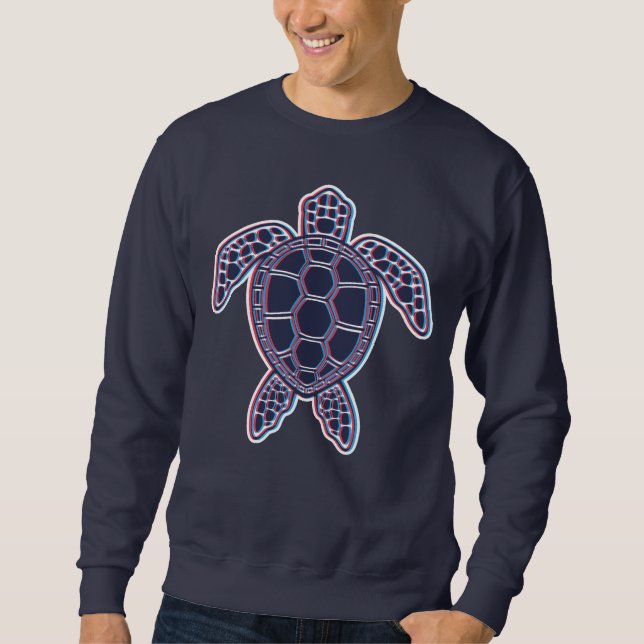 Red And Blue Anaglyph 3D Glitch Effect Sea Turtle Sweatshirt (Front)
