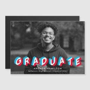 Red and Blue Anaglyph Photo Graduation Magnetic Invitation