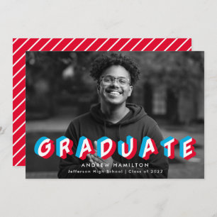 Red and Blue   Anaglyph Photo Graduation Party Invitation