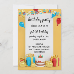 red and blue and yellow boy birthday invitation