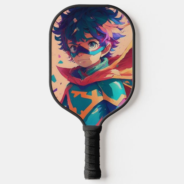 Red and Blue Anime Superhero Boy  Pickleball Paddle (Front)