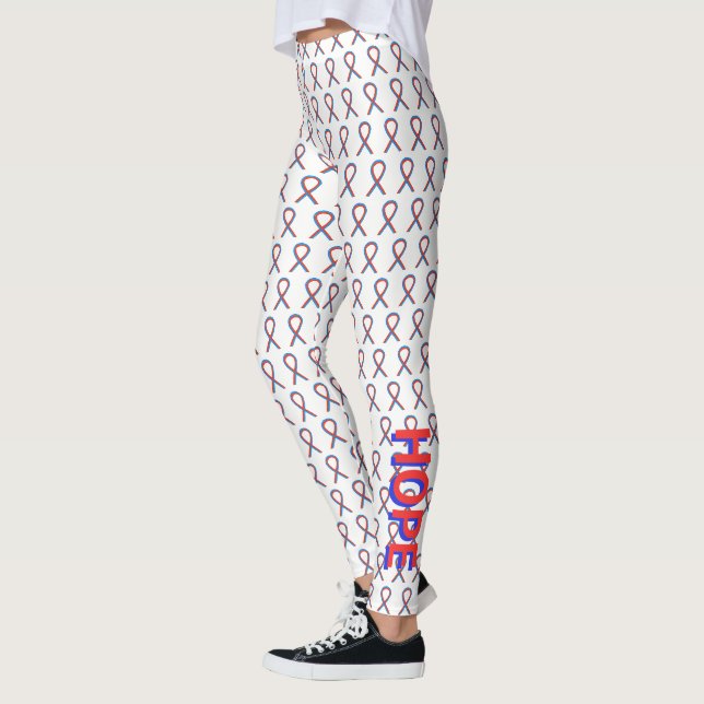 Red and Blue Awareness Ribbon Custom Leggings (Left)