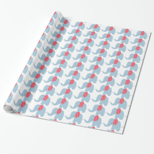Red and Blue Baby Elephant Wrapping Paper