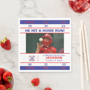 Red and Blue Baseball Admission Ticket Graduate Napkin