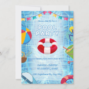 Red And Blue Bold Pool Party Invitation