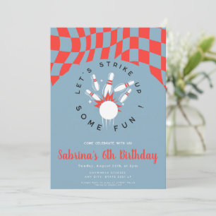 red and blue bowling boy birthday invitation