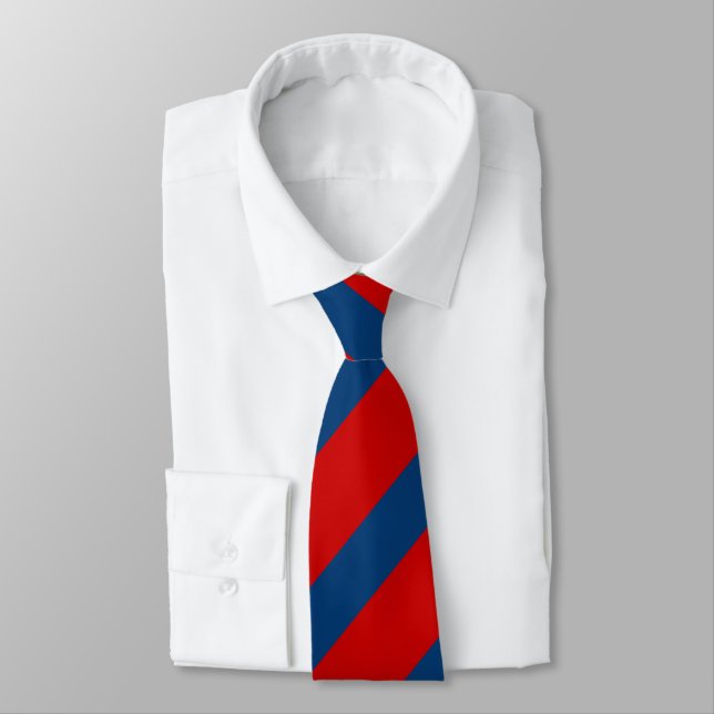 Red and Blue Broad Regimental Stripe Tie (Tied)