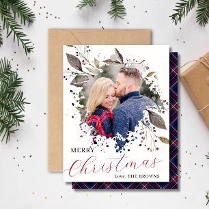 Red and Blue Buffalo Plaid Photo Flat Holiday Card