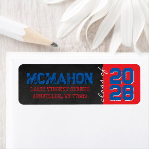 Red and Blue Chalkboard Graduation Return Address