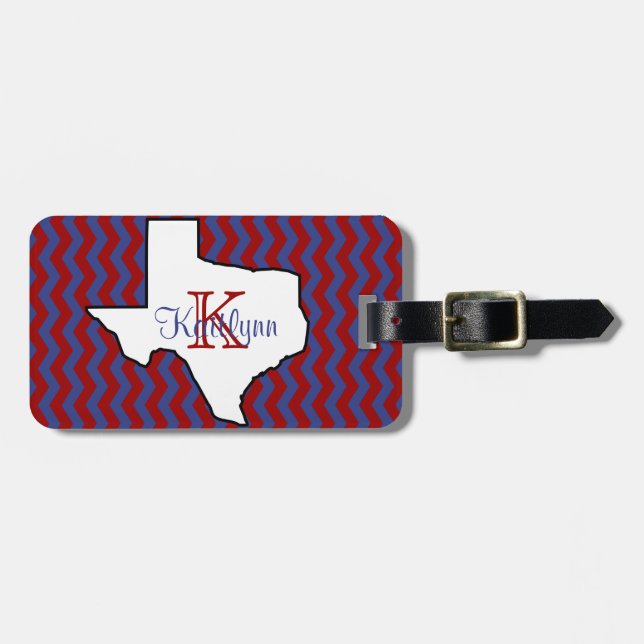Red and Blue Chevron Texas Monogram Luggage Tag (Front Horizontal)