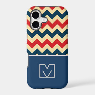 Red and Blue Chevron Zigzag. Custom Monogram