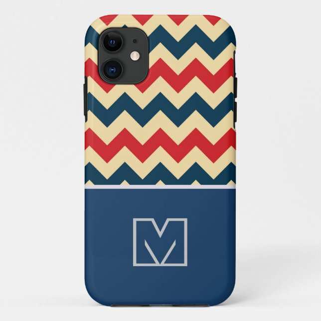 Red and Blue Chevron Zigzag. Custom Monogram Case-Mate iPhone Case (Back)