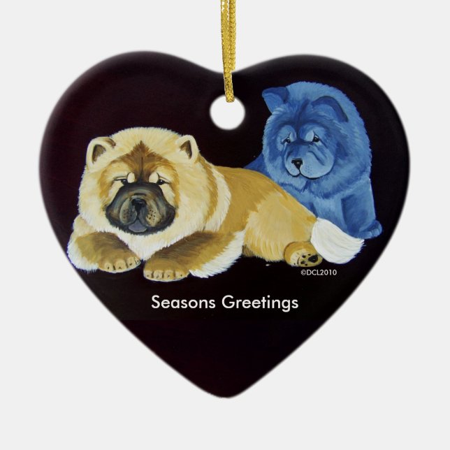 Red and Blue chow puppy Ornament (Front)