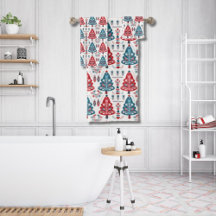 Red and Blue Christmas Tree Scandinavian Folk Art