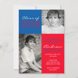 Red and Blue Classic 2 Photo Graduation Invitation