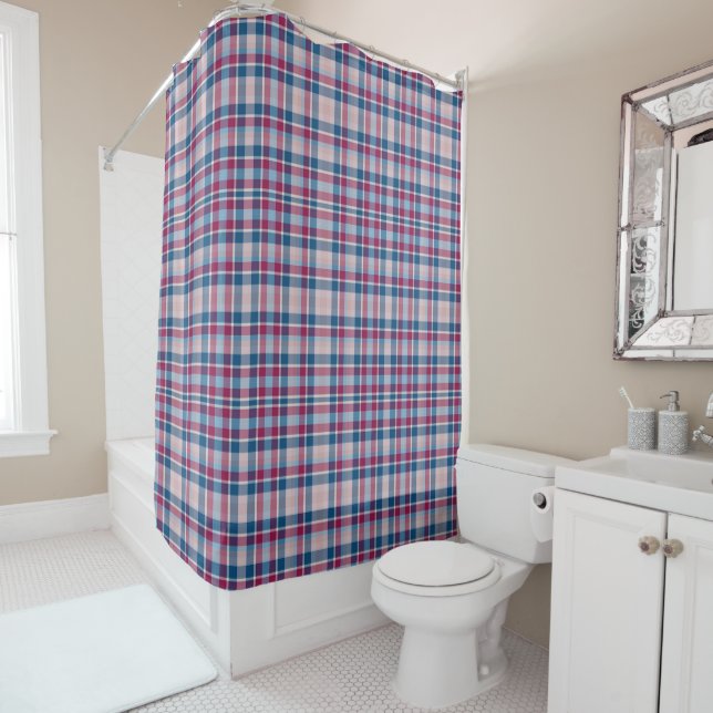 Red and Blue Classic Plaid Shower Curtain (In Situ)