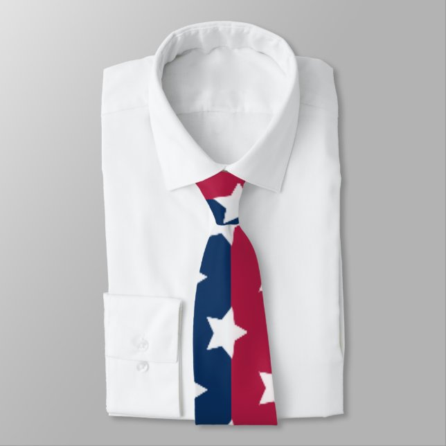 Red And Blue Colour Block With White Stars Tie (Tied)