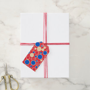 Red And Blue Colour Dots On Red  Gift Tags